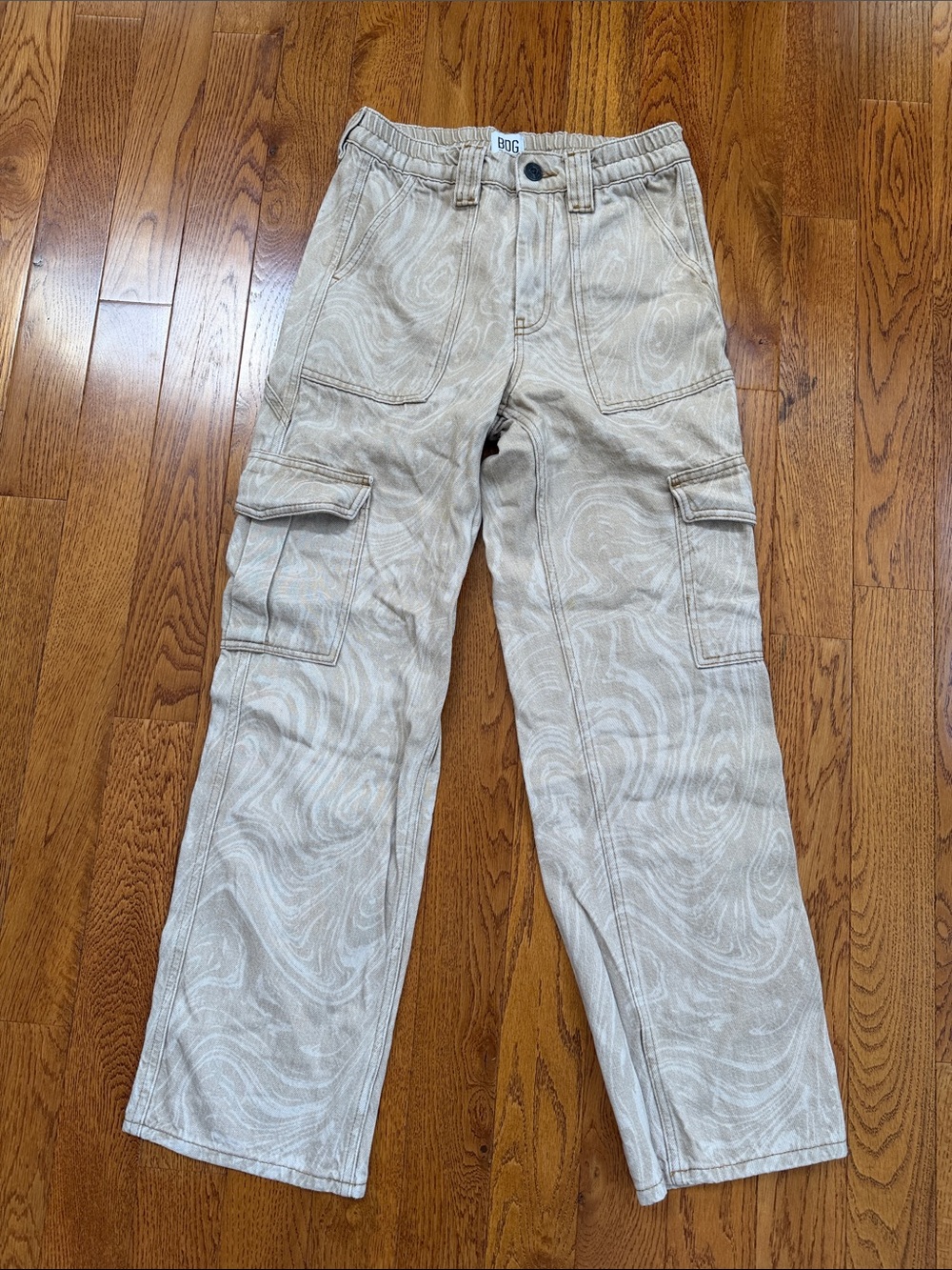BDG Beige Marble-Print Cargo Pants for Men